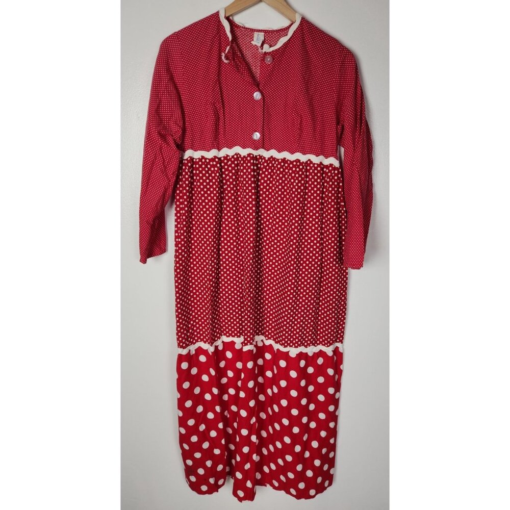 Vtg. Jeri Morton Women's Sz. M Red & White Polka Dot Maxi Nightgown